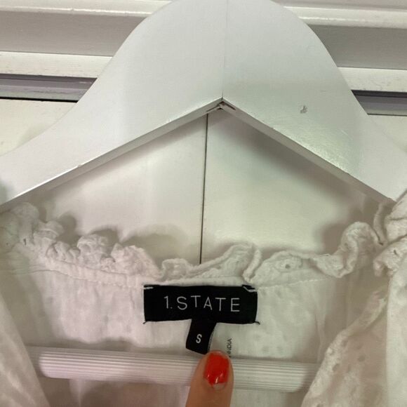 1. State white cotton eyelet puff sleeve blouse small - Picture 5 of 11